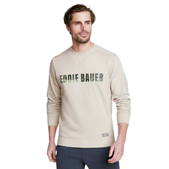 Eddie Bauer Mens Everyday Fleece Camo Logo Sweatshirt Large-TALL Pumice NWT - Picture 1 of 8